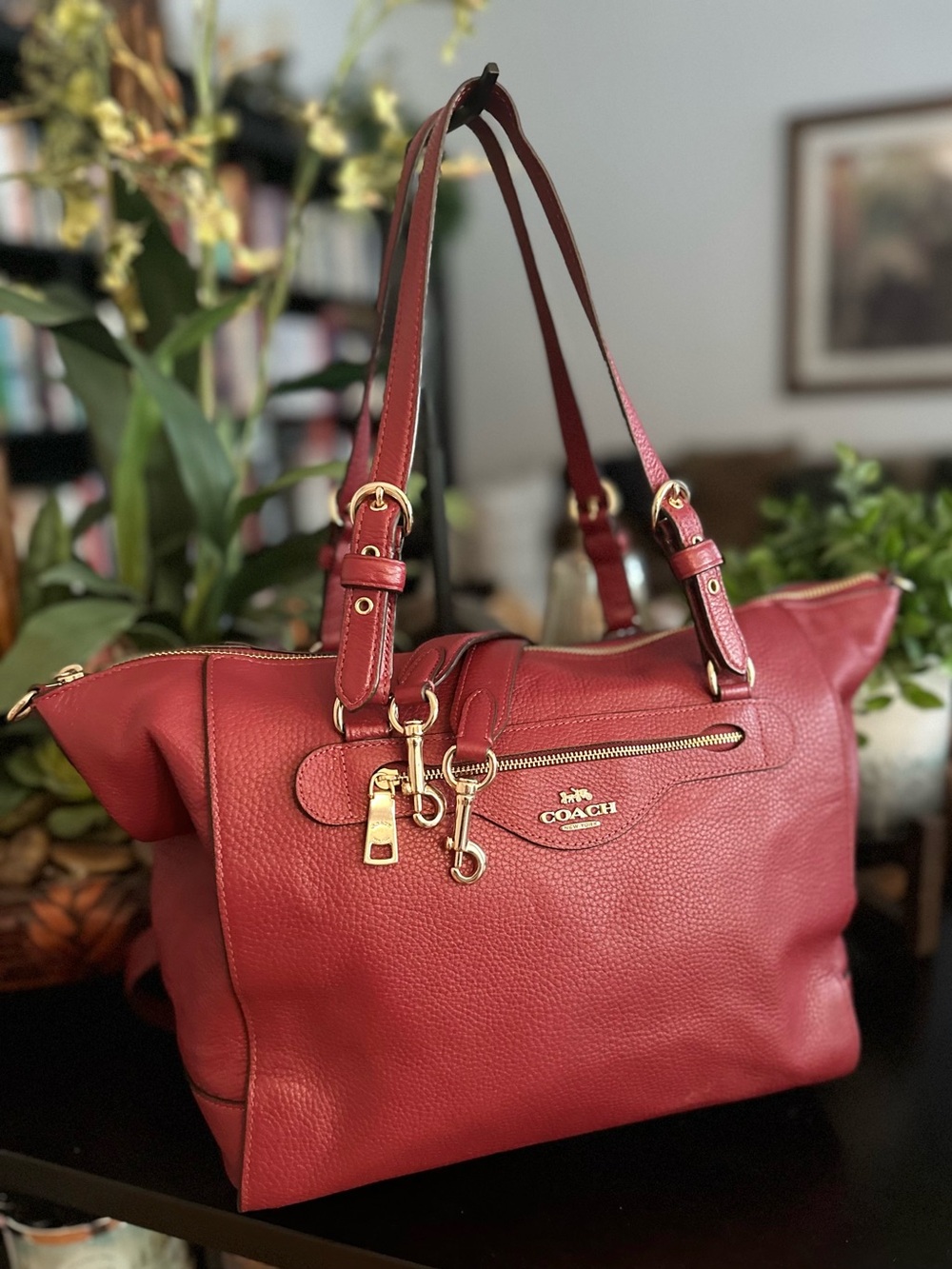 Coach Kleo Carryall Red Leather Tote with Strap